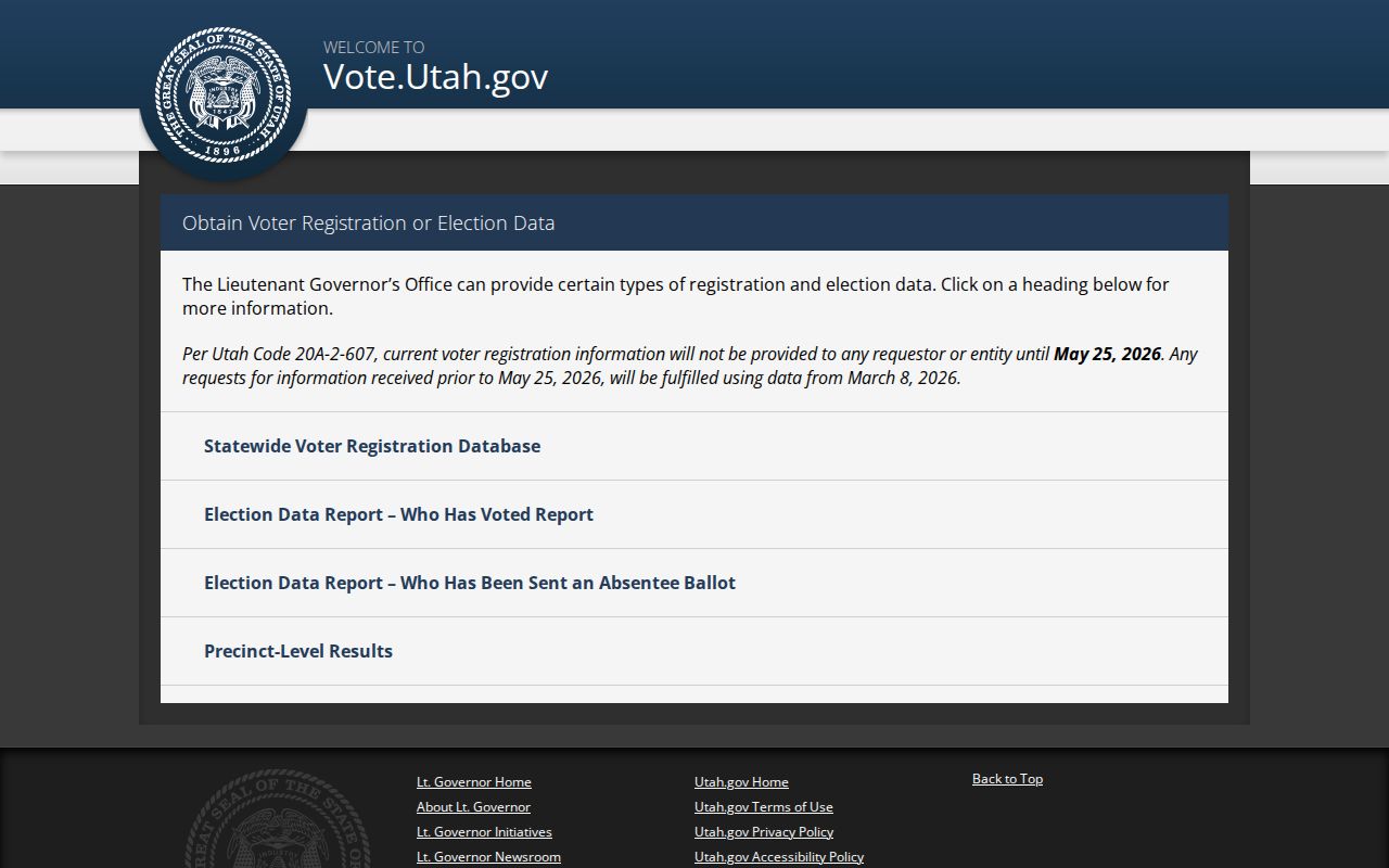 Payson neighbors Utah voter registration and election data access page