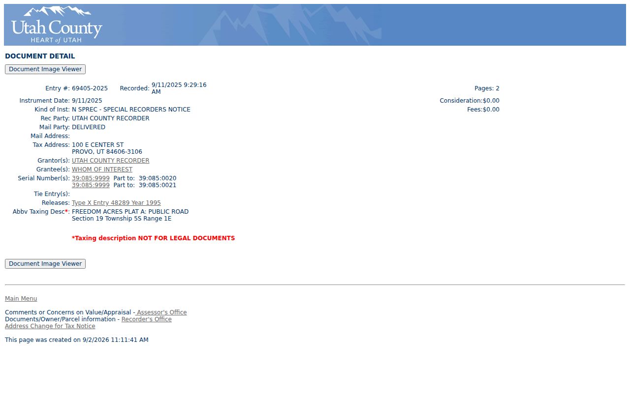 Payson previous residents Utah County sample deed detail