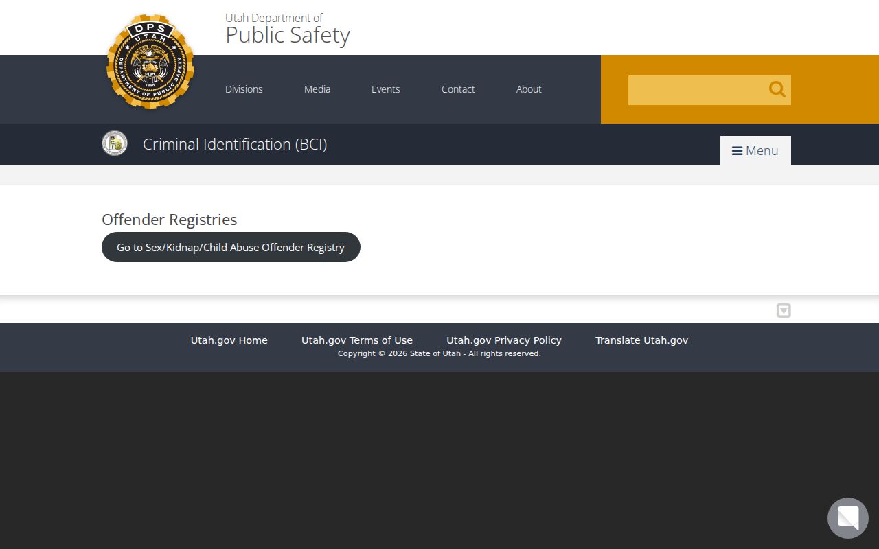 Payson resident lookup Utah BCI offender registry route