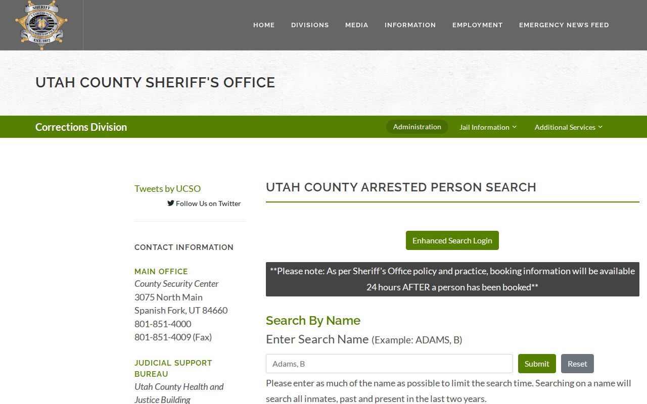Payson resident lookup Utah County inmate search
