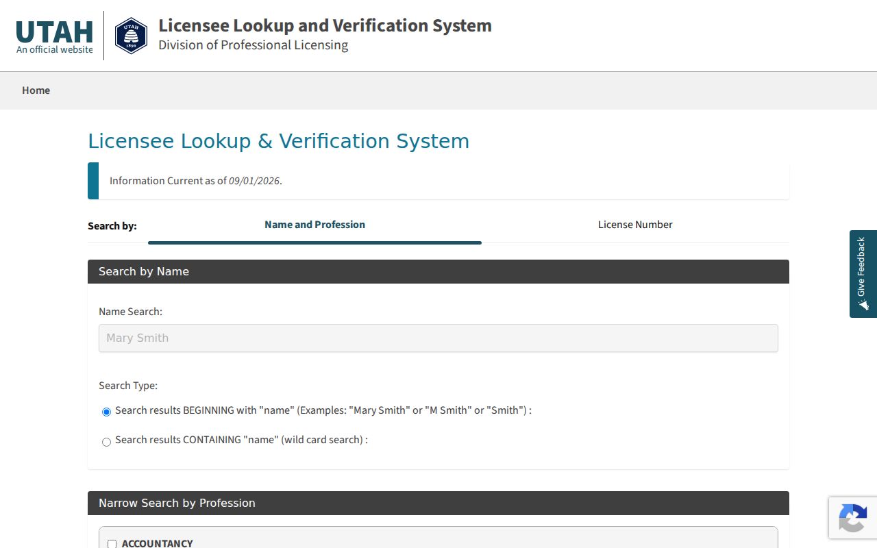 Payson resident lookup Utah DOPL license search