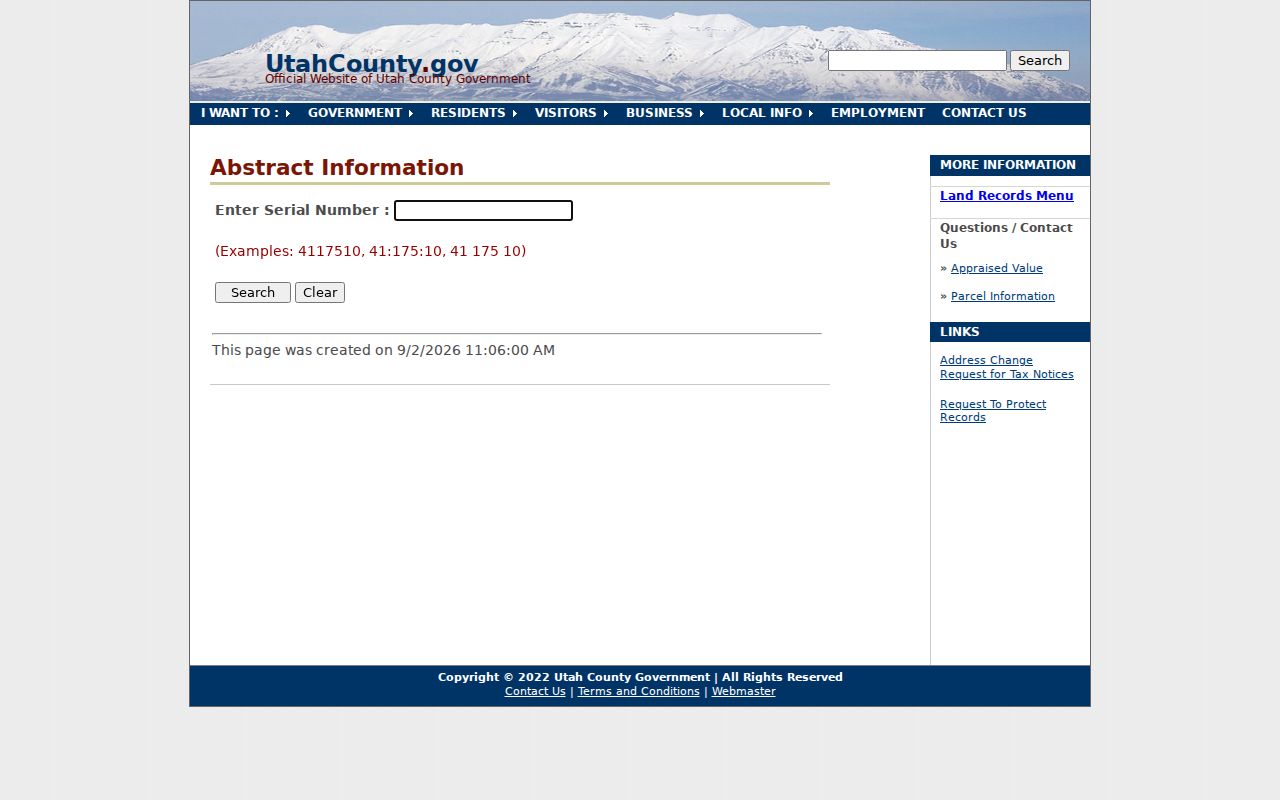 Payson street directory abstract search by parcel serial
